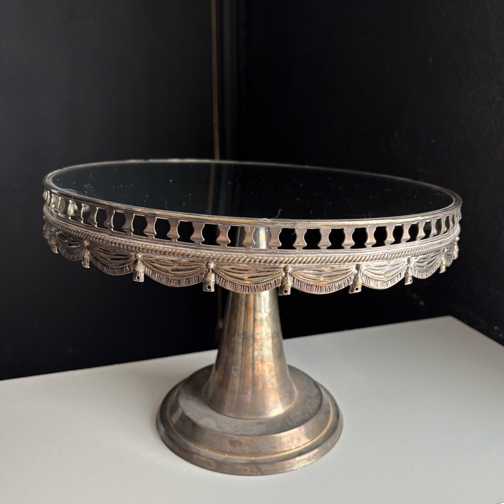 Vintage Sterling Silver Plate Cake Stand Mirror